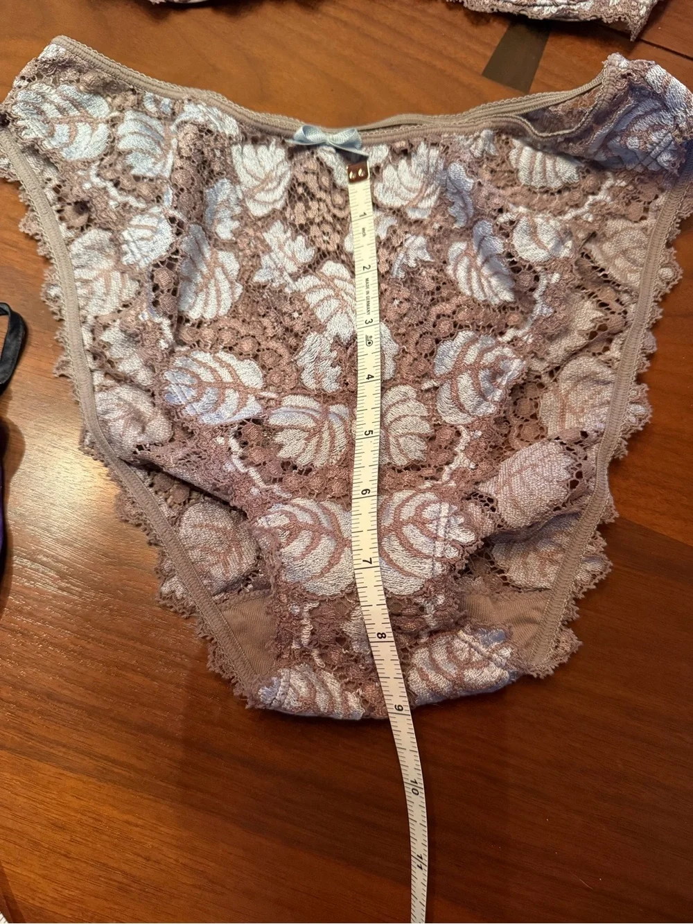 Lise Charmel French Floral Lace Underwire Bra & Brief Set in Taupe and light blu